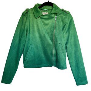 Lauren Conrad Green Preppy Faux Suede Moto Jacket XS Asymmetrical Zipper